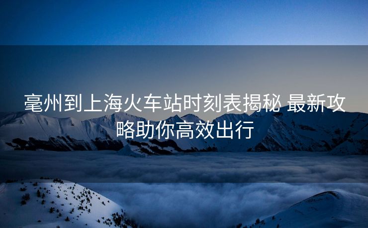 毫州到上海火车站时刻表揭秘 最新攻略助你高效出行